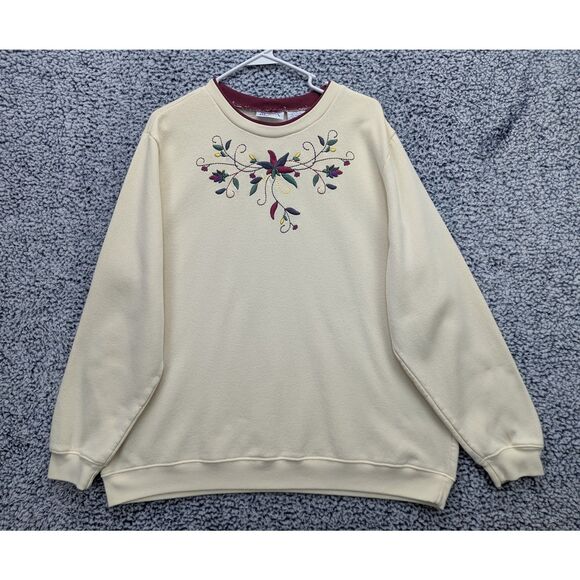 Blair Tops - VTG Blair Embroidered Grandma Sweatshirt Size XL Pullover Cottage Floral Cream